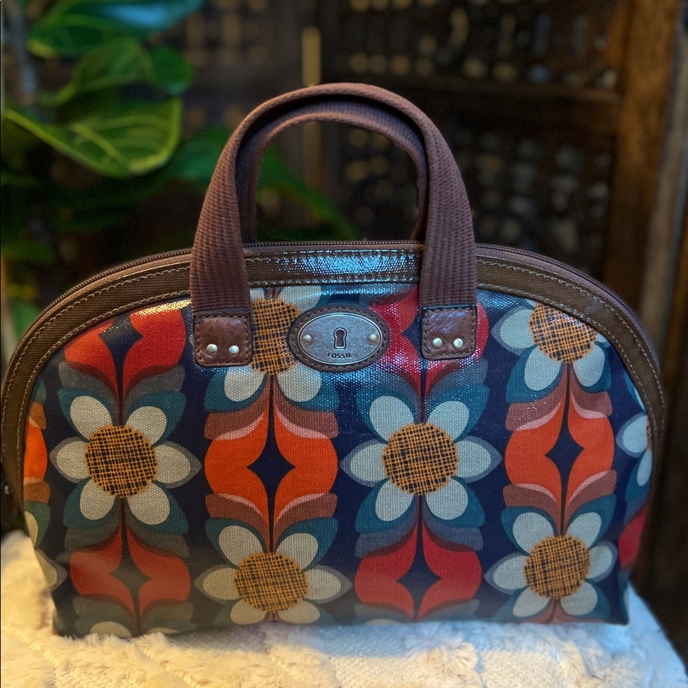 Fossil Key-per Coated Canvas Satchel Hand Bag